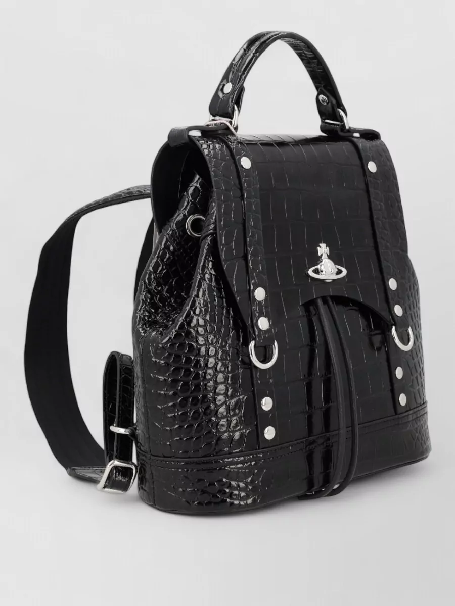Vivienne Westwood Crocodile Texture Backpack Adjustable Straps Top Handle