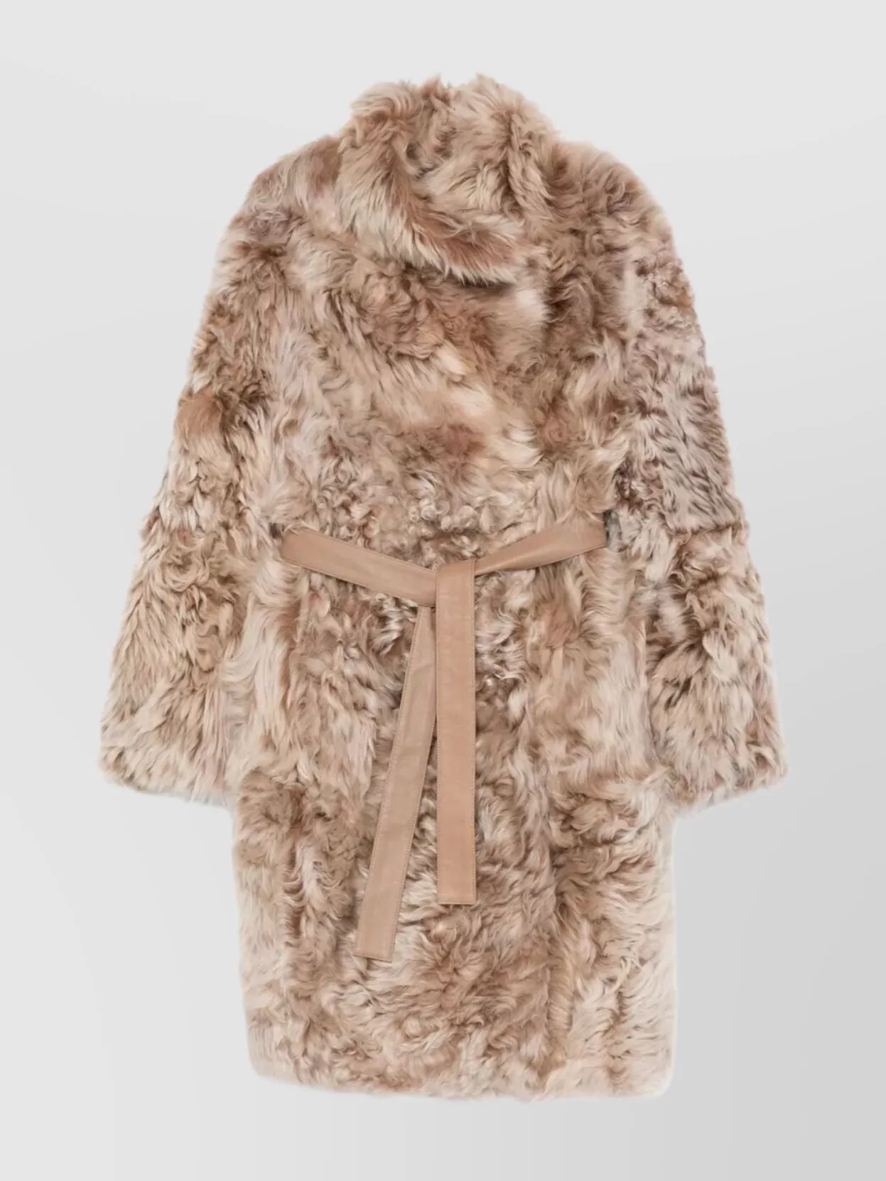 Yves Salomon Long Faux Fur Coat Belted