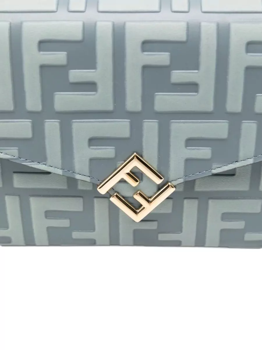 Fendi Ff Diamonds Leather Wallet Chain Bag In Blue
