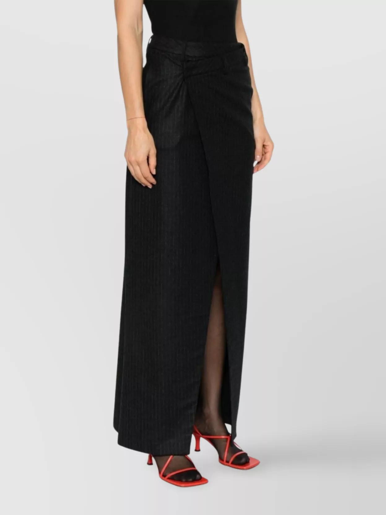 Le Sully Studio Pinstripe Midi Skirt In Black