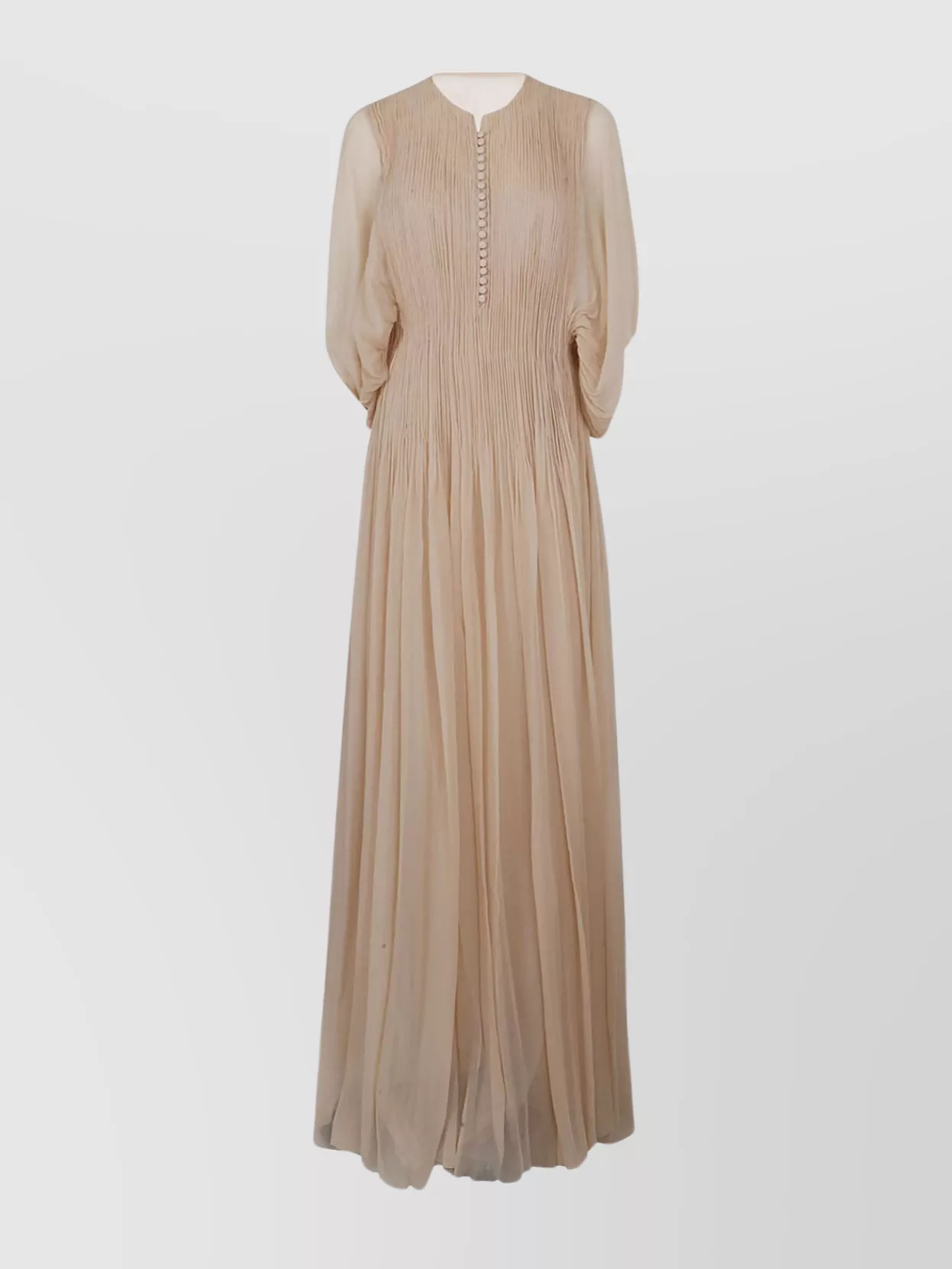 Shop Ermanno Scervino Long Pleated Maxi Dress With Sheer Sleeves