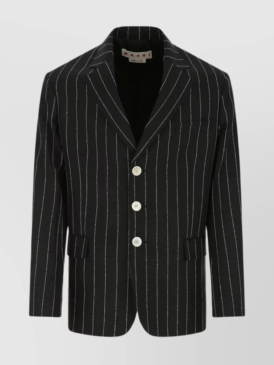 Shop Marni Striped Embroidered Wool Blazer In Black
