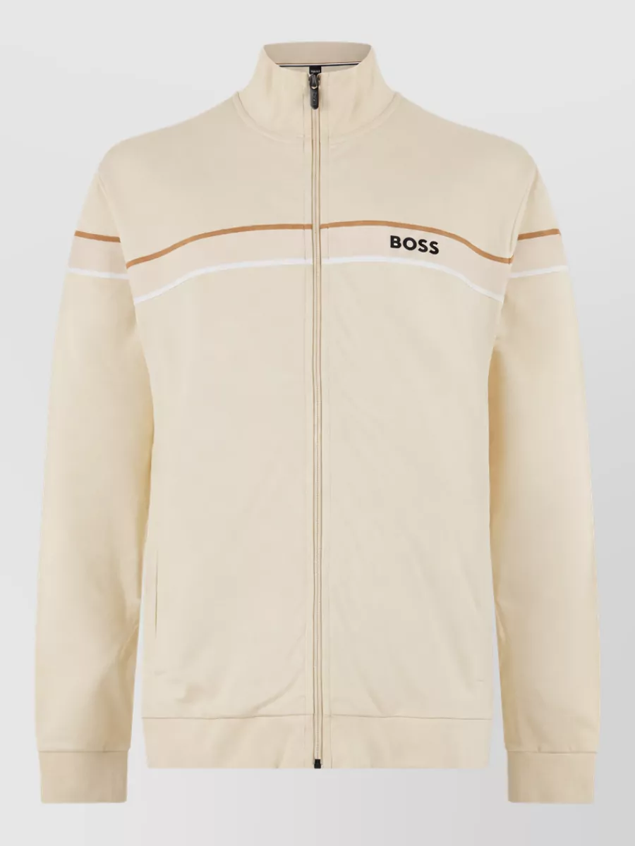 Boss cotton zip-up high-collar hoodie