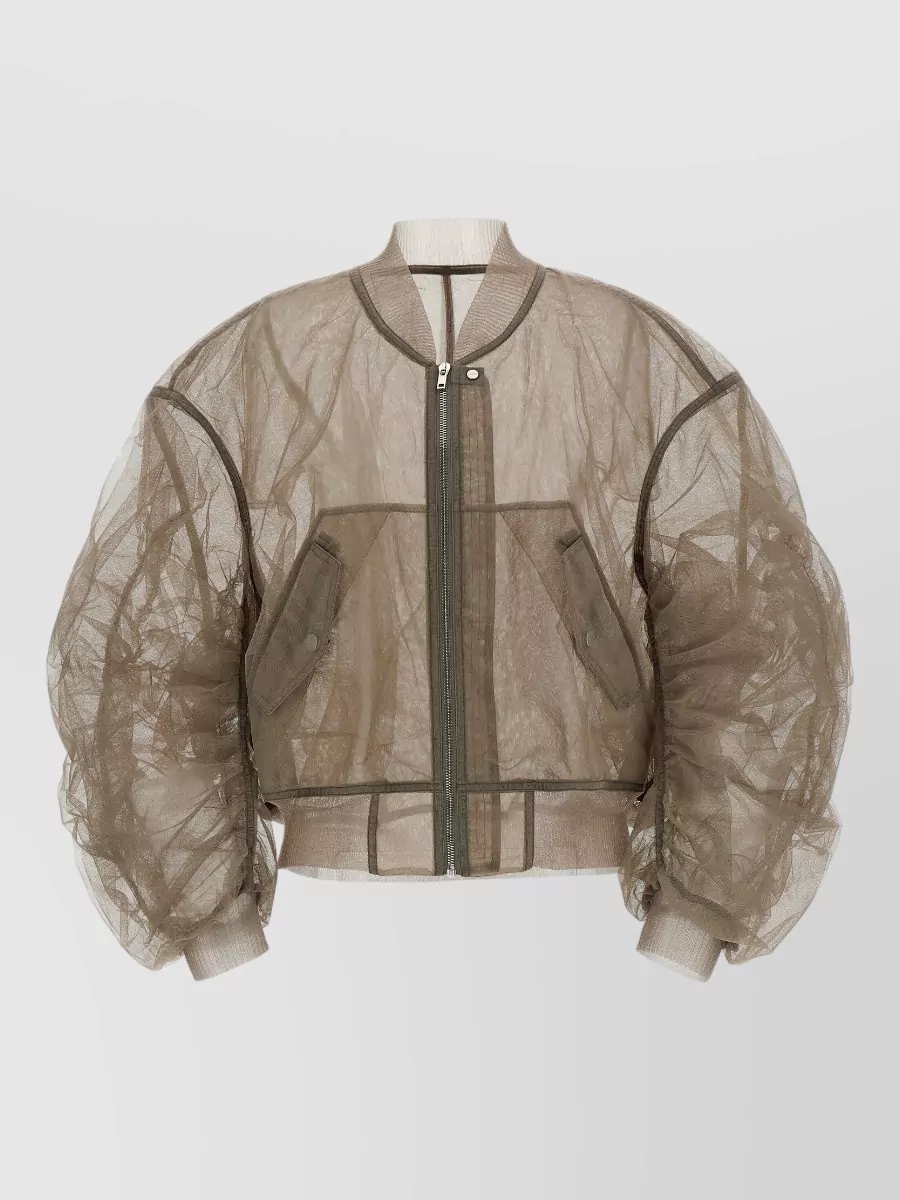 Rick Owens Secchia Flight Bomber Sheer Ribbed Jacket In Neutral