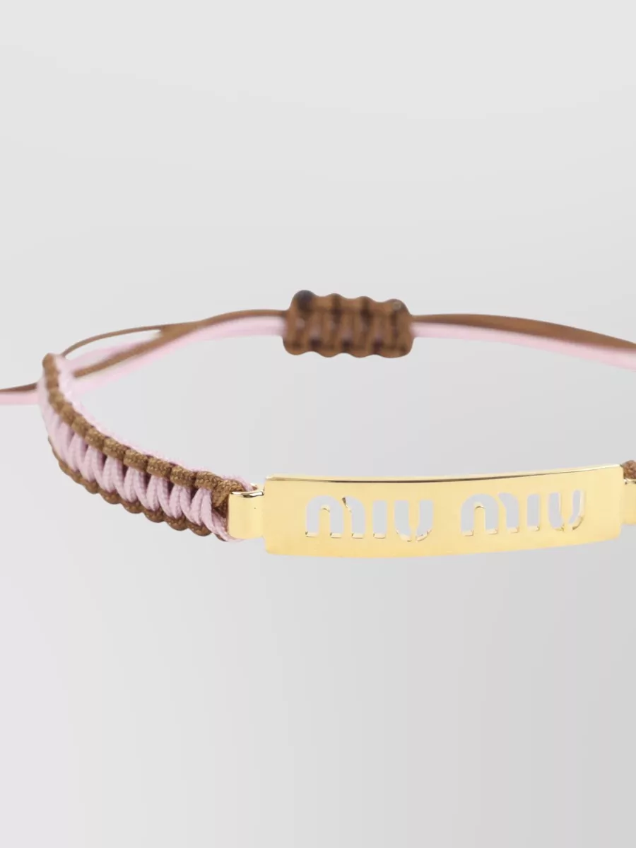Miu Miu Braided Bracelet Adjustable Strap Gold Tone Hardware