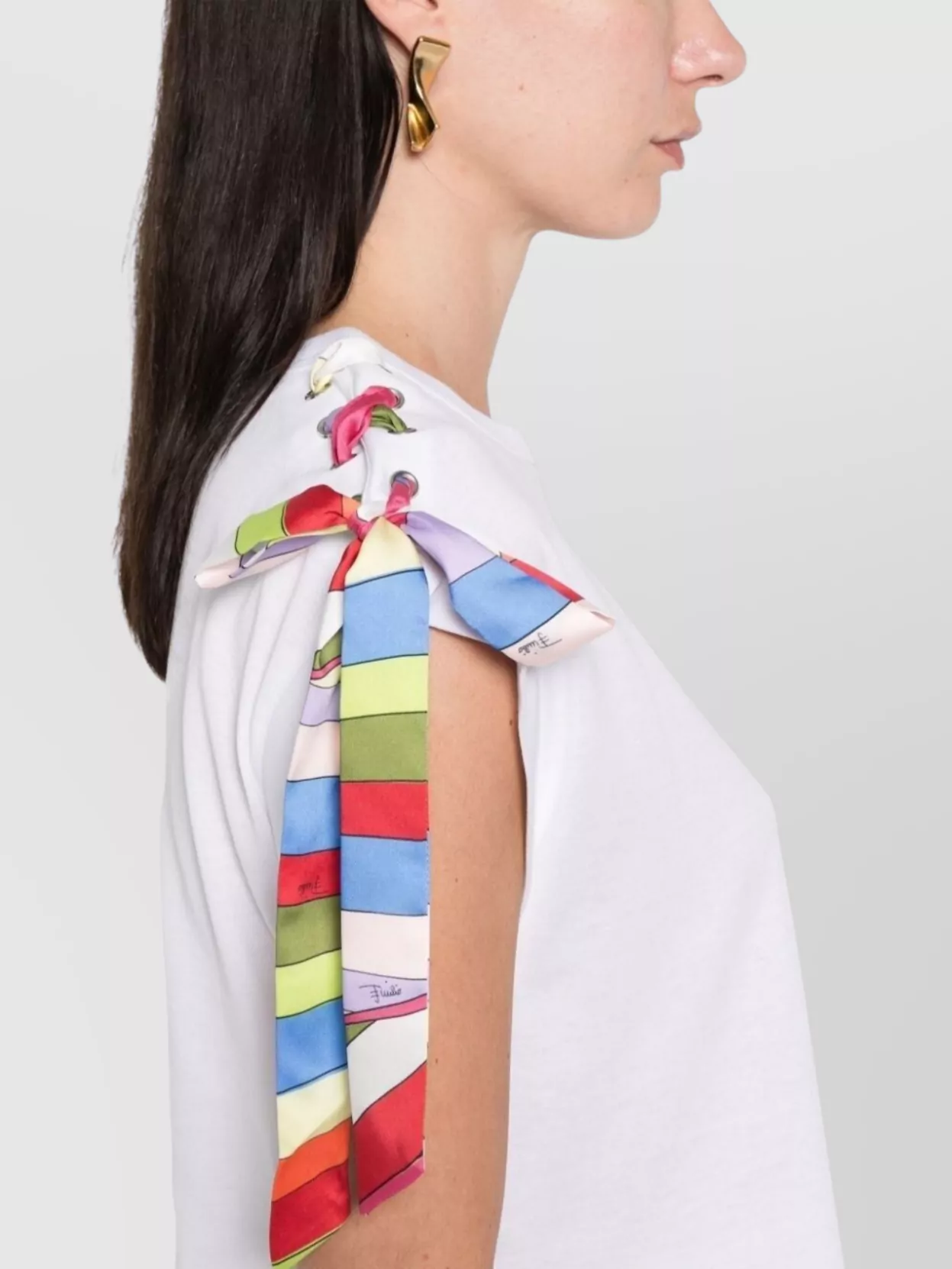 Pucci T-Shirt With Cap Sleeves And Tie Detail