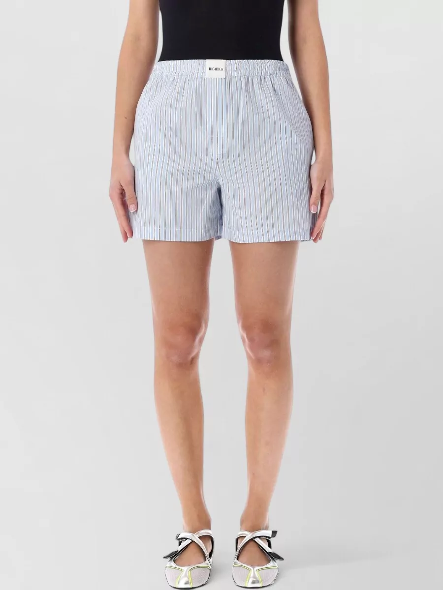 Attico Striped Poplin Shorts Elastic Waistband In Blue