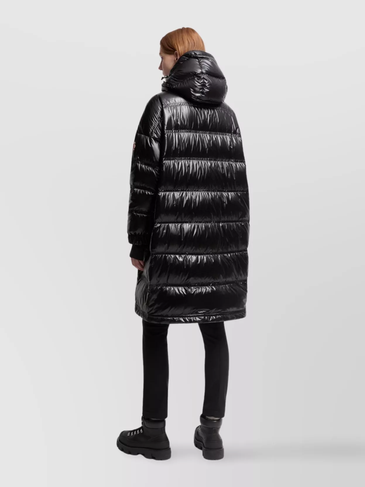 Moncler Long Hooded Down Jacket With High Collar In Multi