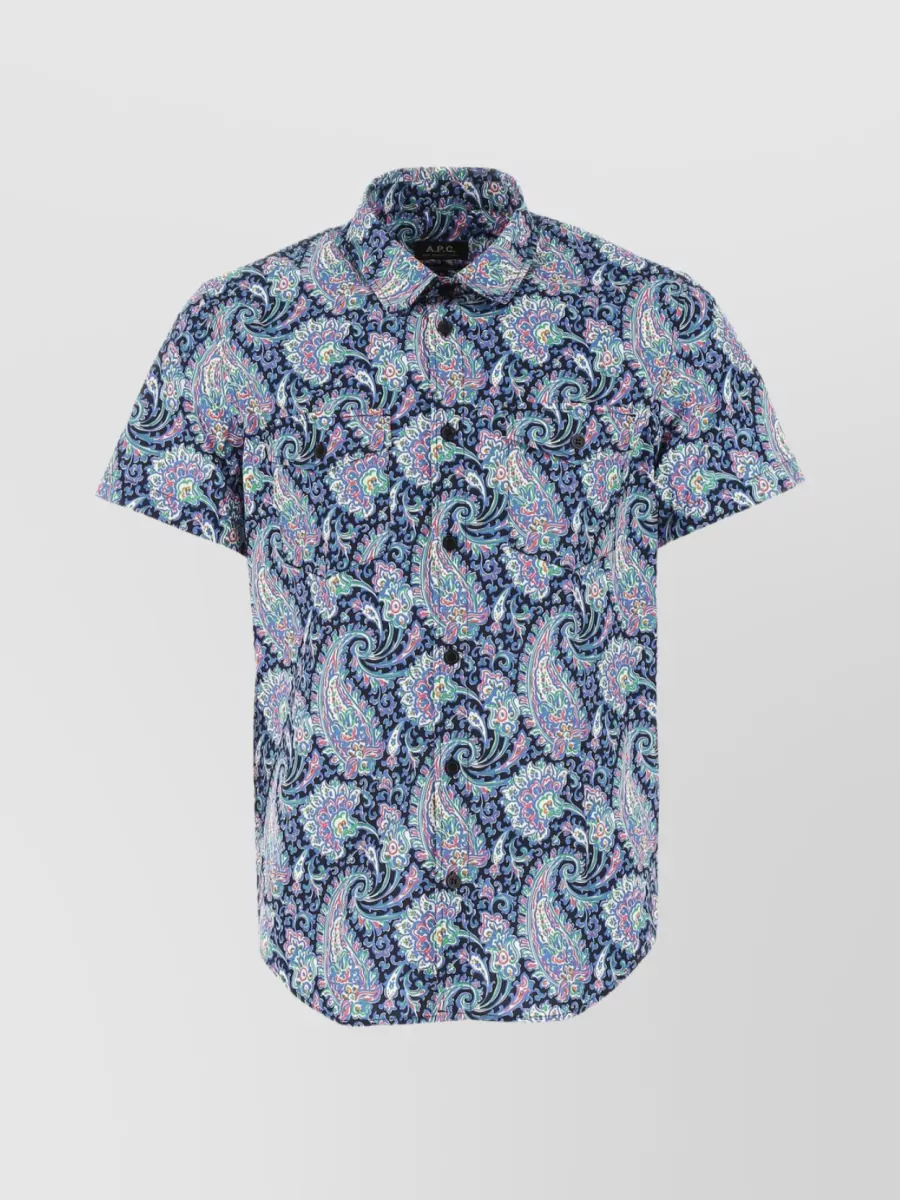 Shop Apc Paisley Cotton Shirt With Flap Pockets In Blue