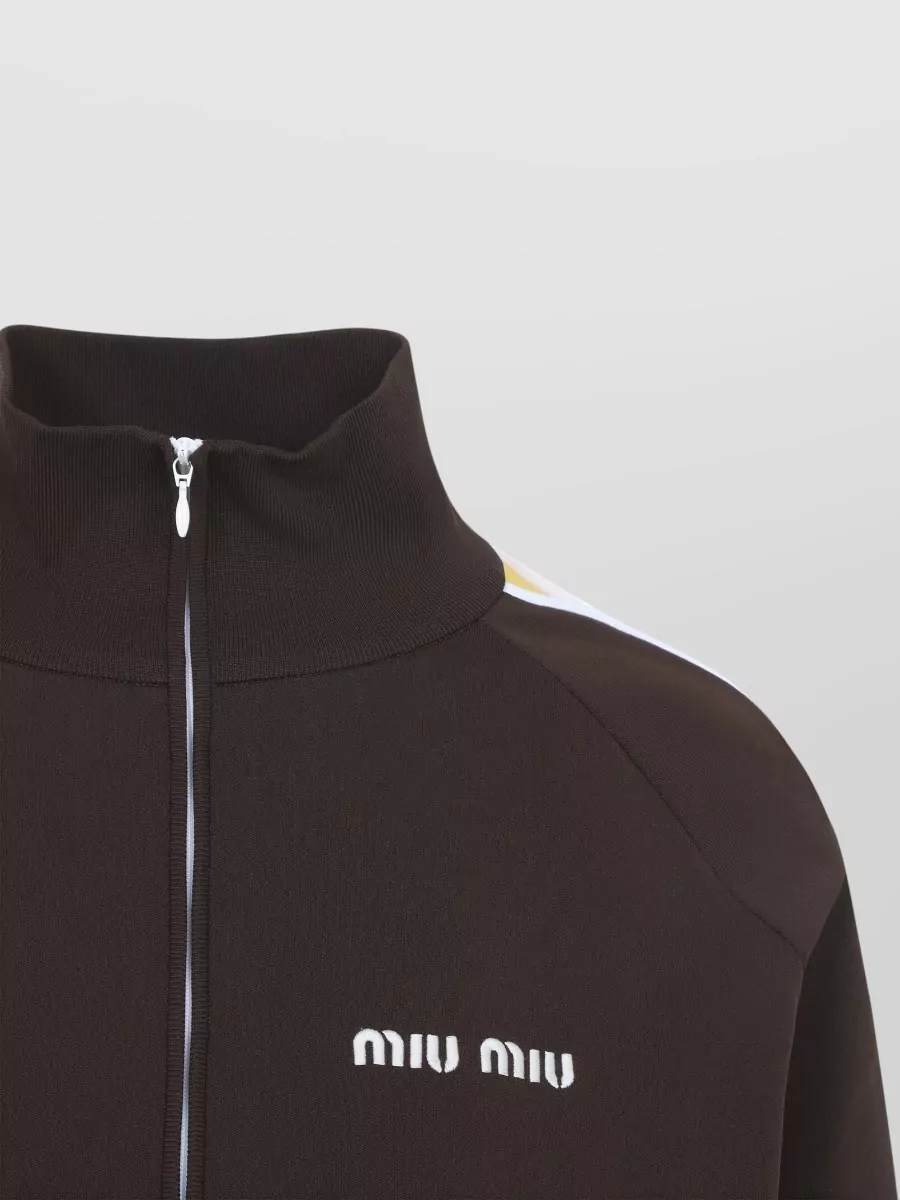 Miu Miu High Collar Knit Sweater Side Stripes