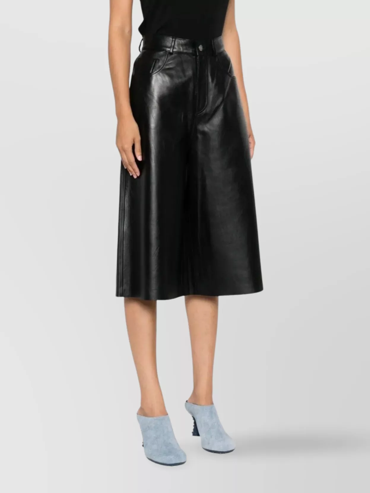 Haikure Leather High Waist Wide Leg Shorts
