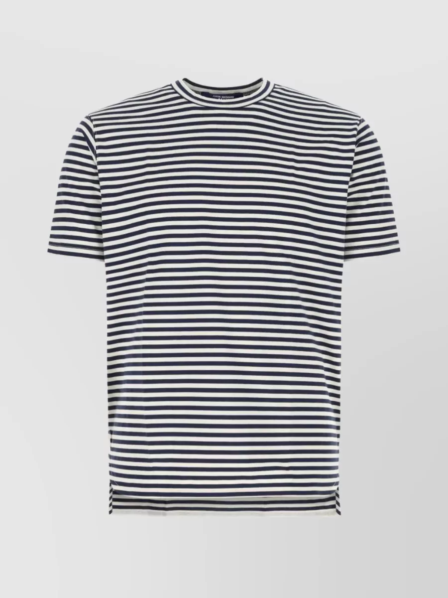 Shop Junya Watanabe Striped Crew Neck T-shirt With Ribbed Neckline In Blue