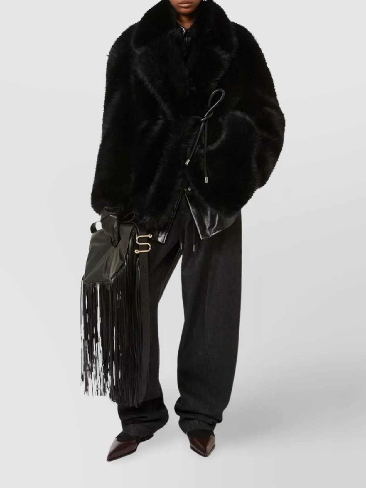 Sportmax Rosaria Coat With Belt And Faux Fur