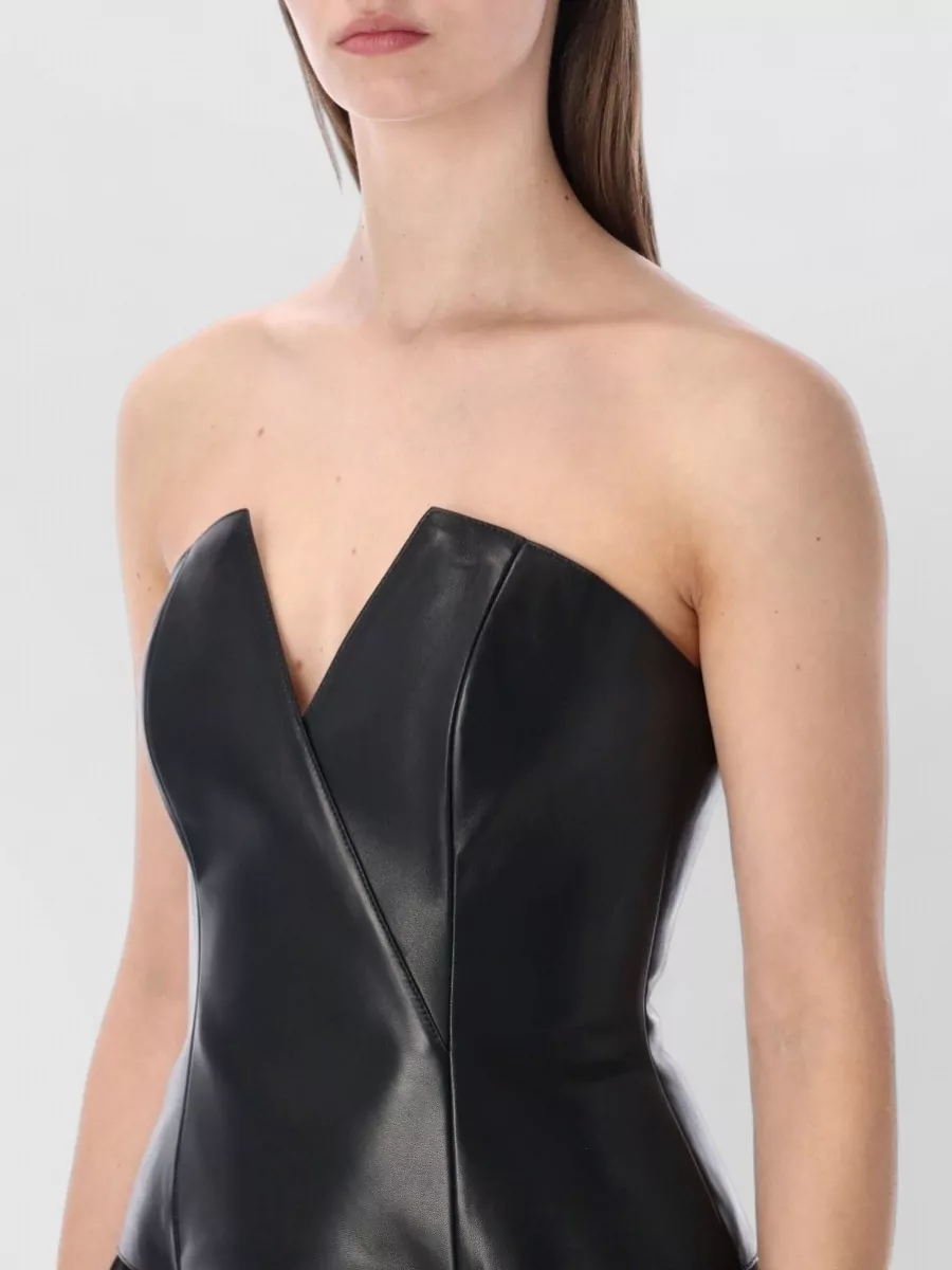 Ralph Lauren Leather V-Neck Bustier Top