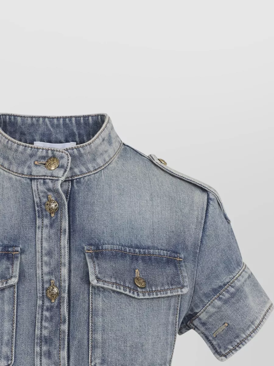 Alexander Mcqueen Denim Belted Short-Sleeve Mini Shirt Dress