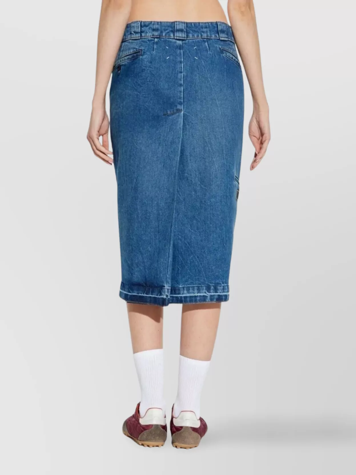 Maison Margiela Midi Denim Skirt Featuring Front Slit