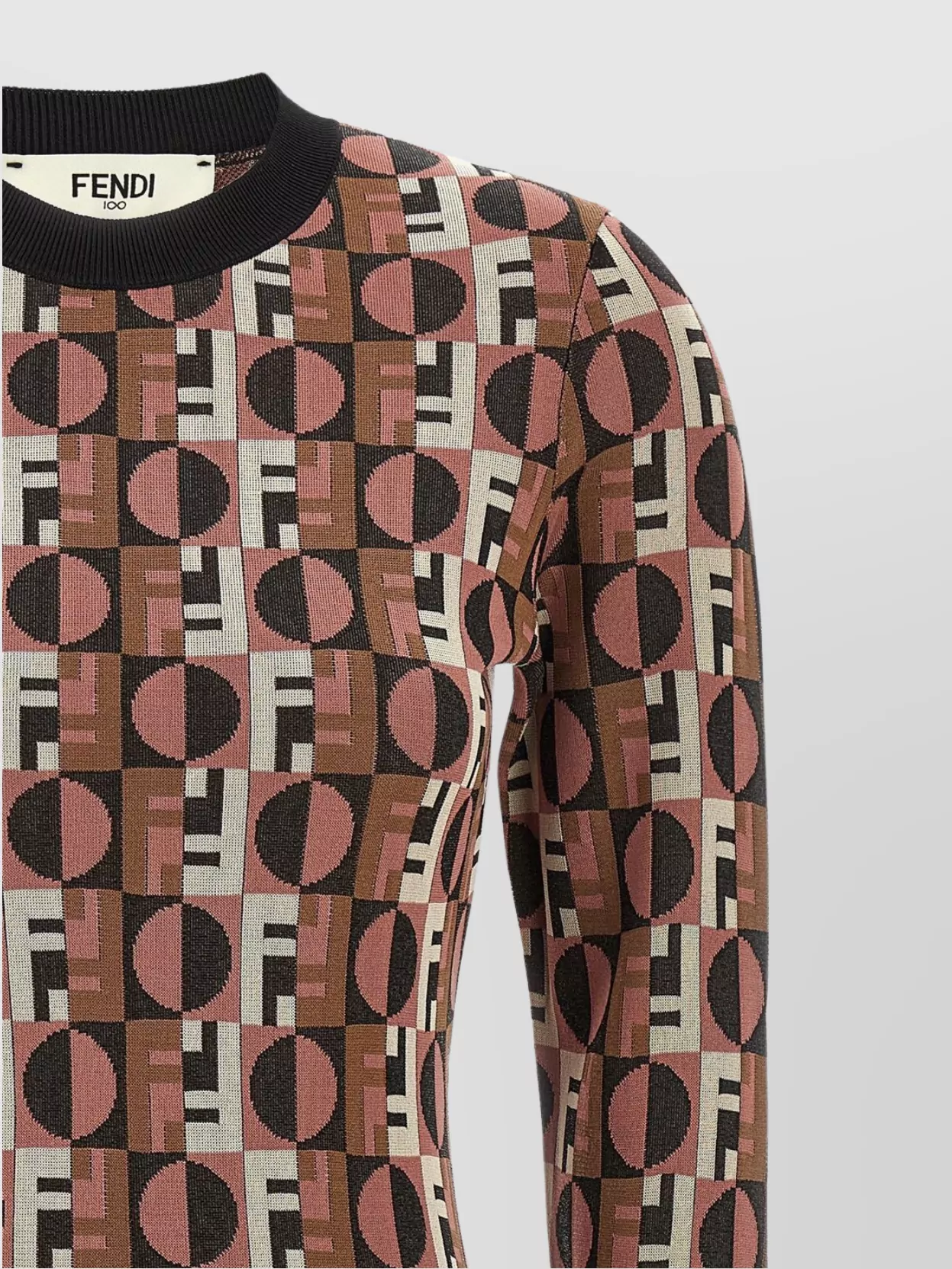 Fendi Shiny Jacquard Viscose Mini Dress With Geometric Pattern In Brown