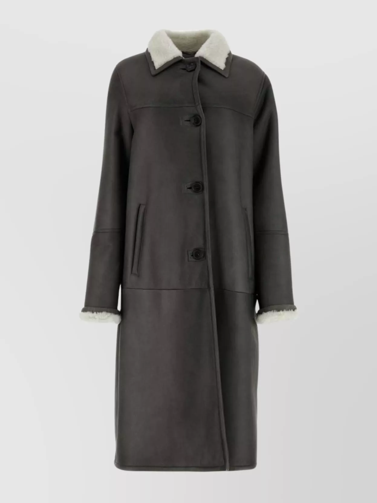 Shop Prada Shearling Coat With Long Sleeves And Fur Collar