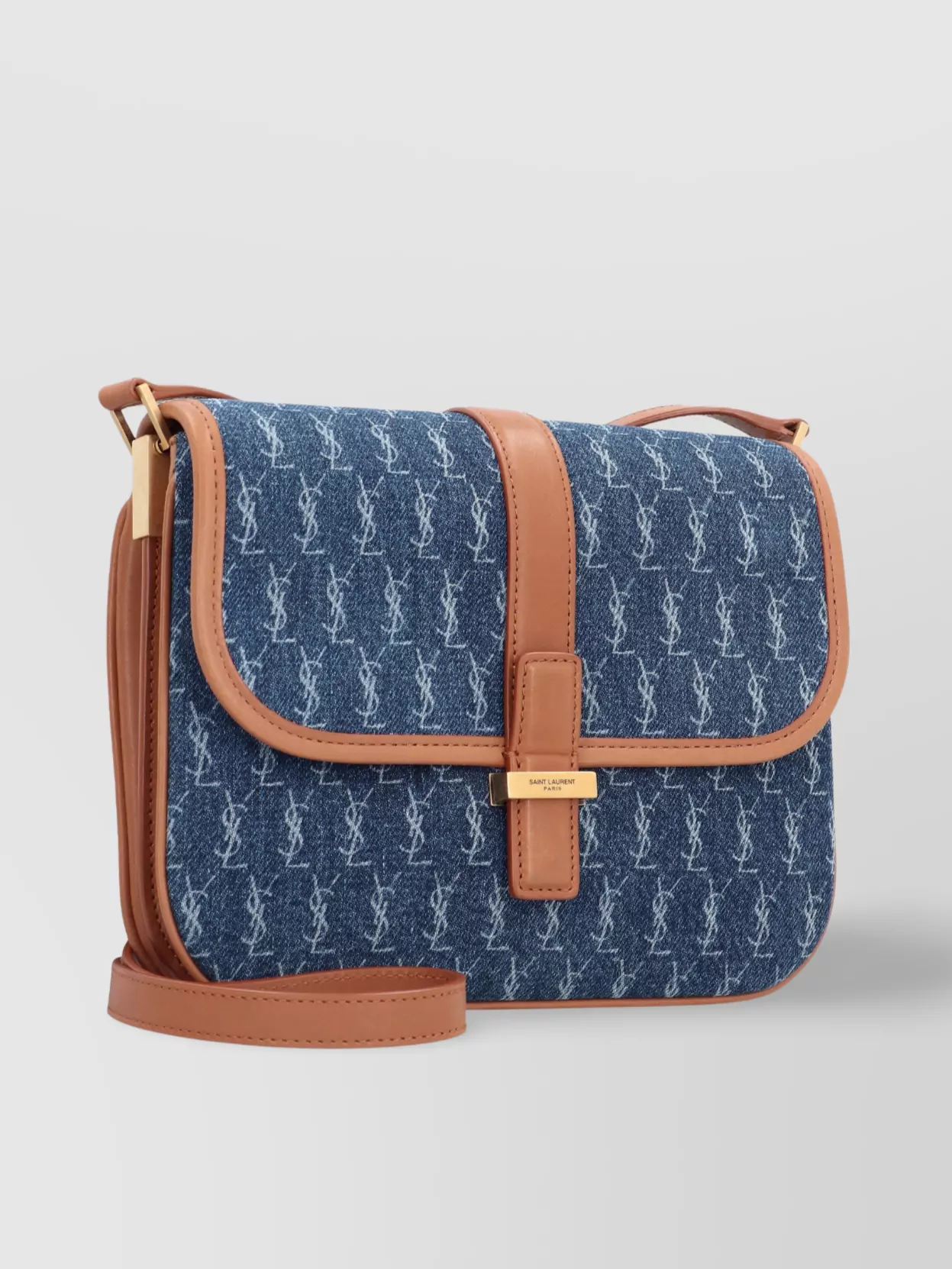 SAINT LAURENT FABRIC AND LEATHER SHOULDER BAG