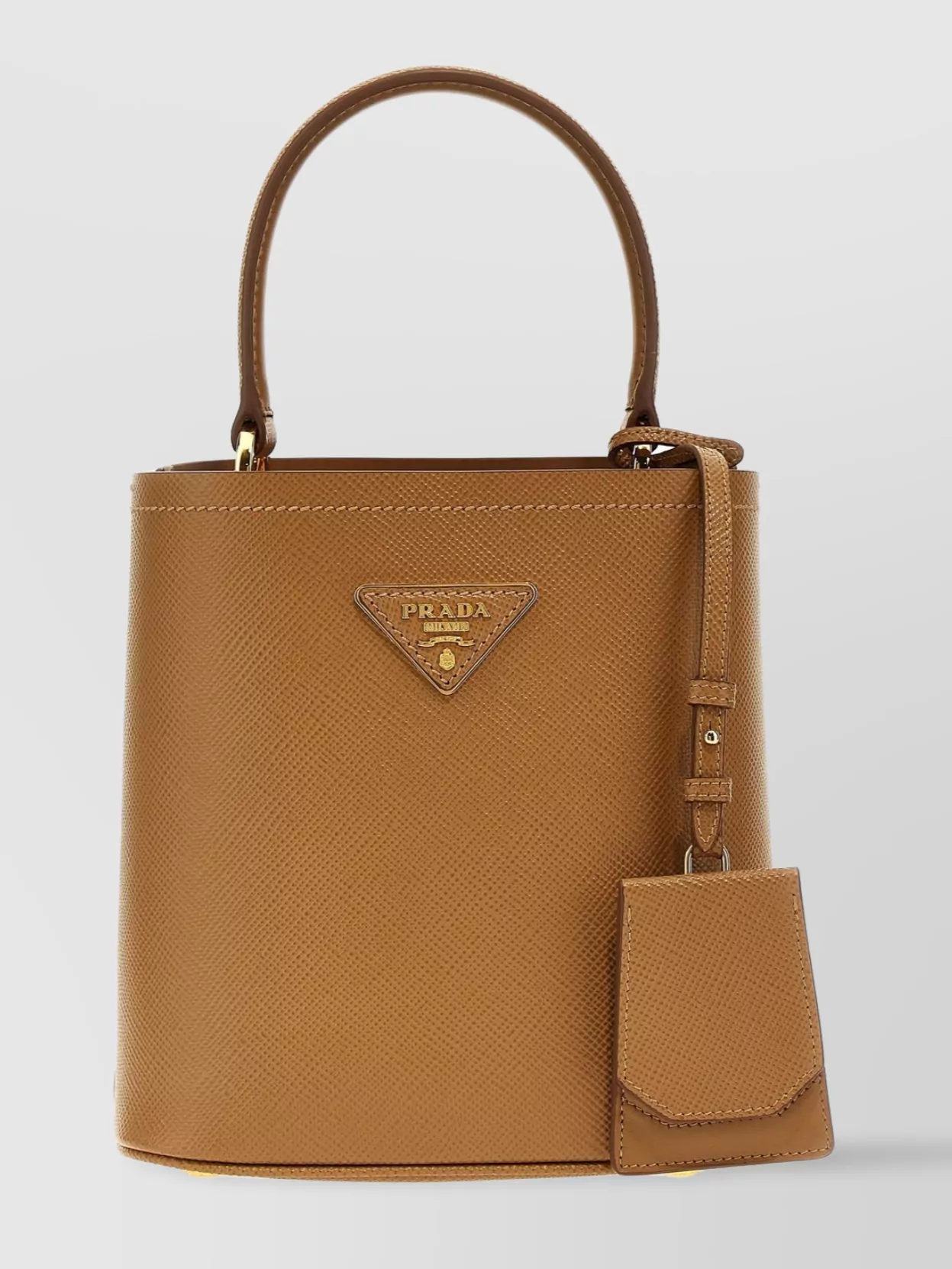 Prada Small Textured Bucket Bag In Brown