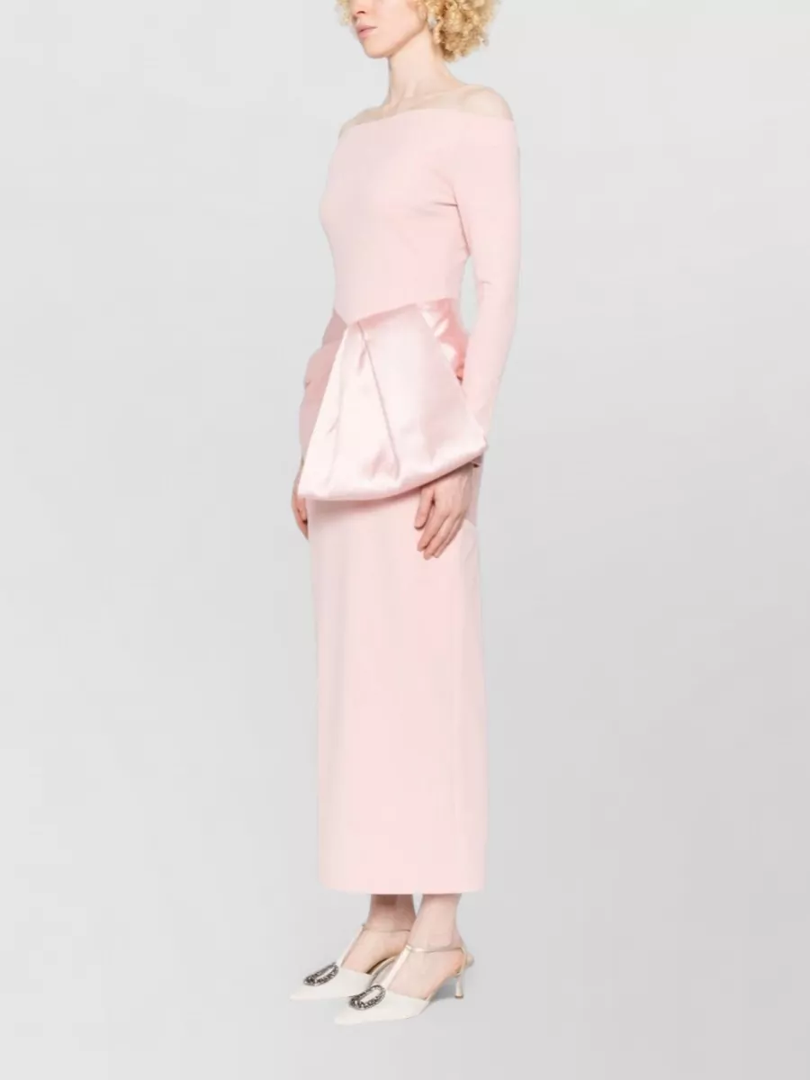 Solace London Boat Neck Long Sleeve Bow Midi Dress