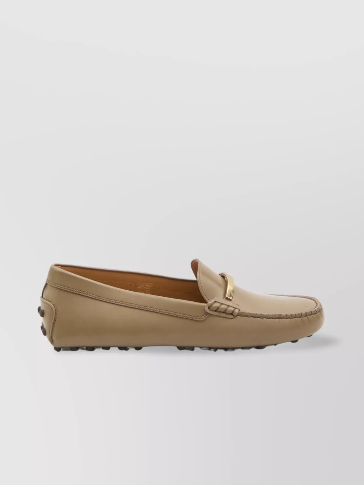 Tod's Moccasins Calfskin Metal Bar In Silver
