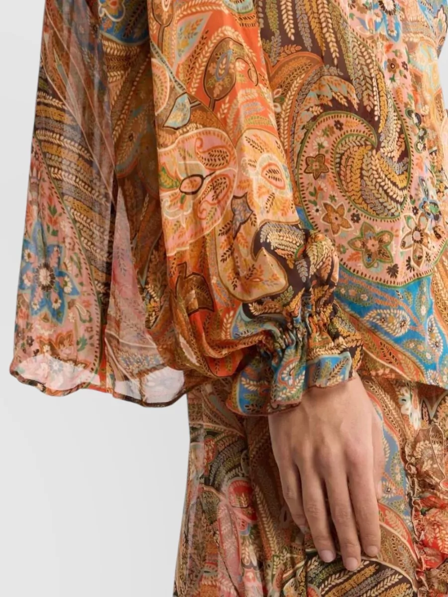 Etro Silk Paisley Ruffled Long-Sleeve Blouse
