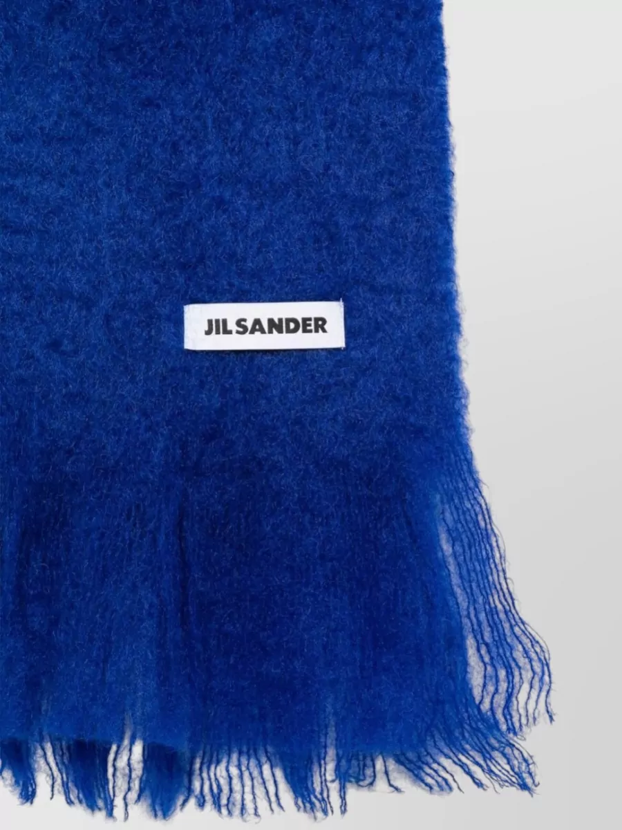 Jil Sander Mohair Wool Brushed Knit Fringed Scarf