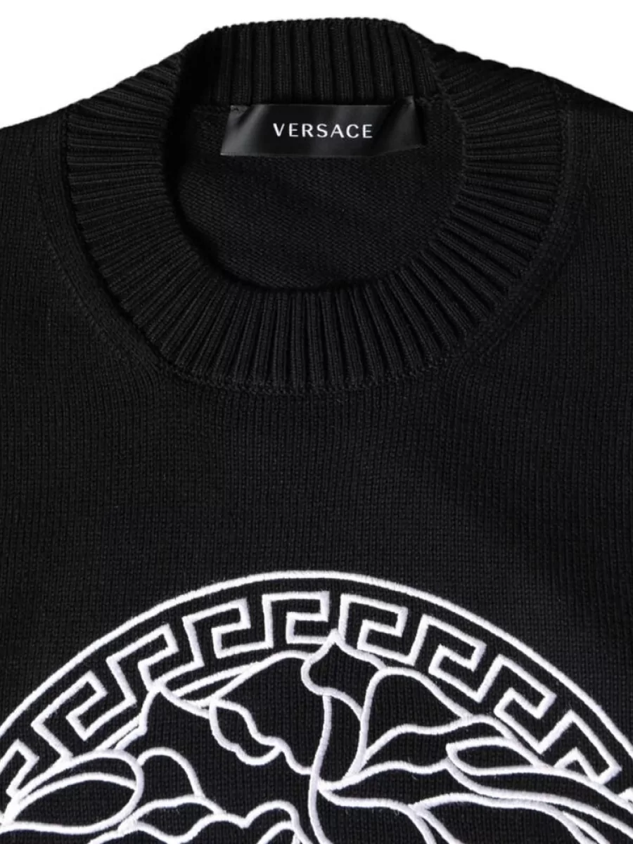 Versace Crew Neck Cotton Jumper With Medusa Embroidery