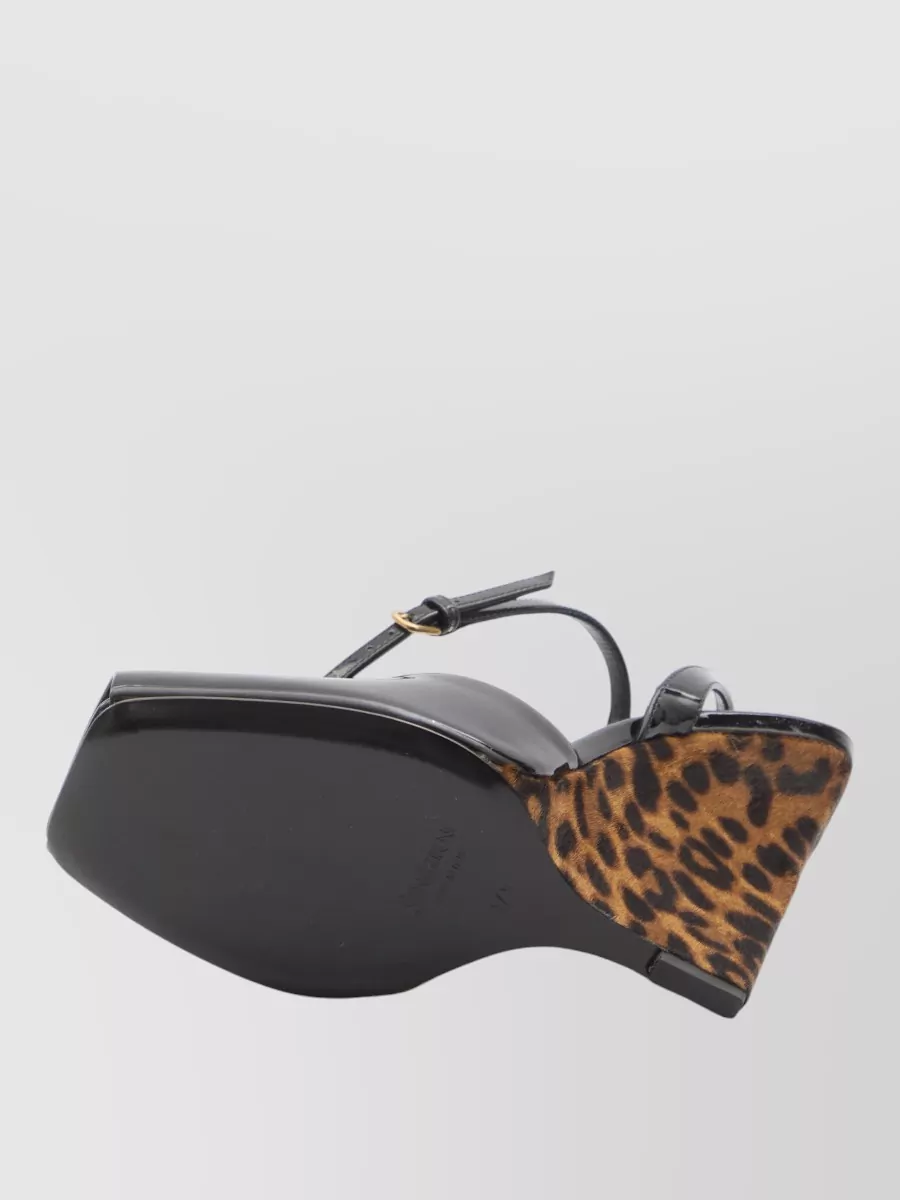 Saint Laurent La Scandale Wedge Open Toe Sandals In Animal Print