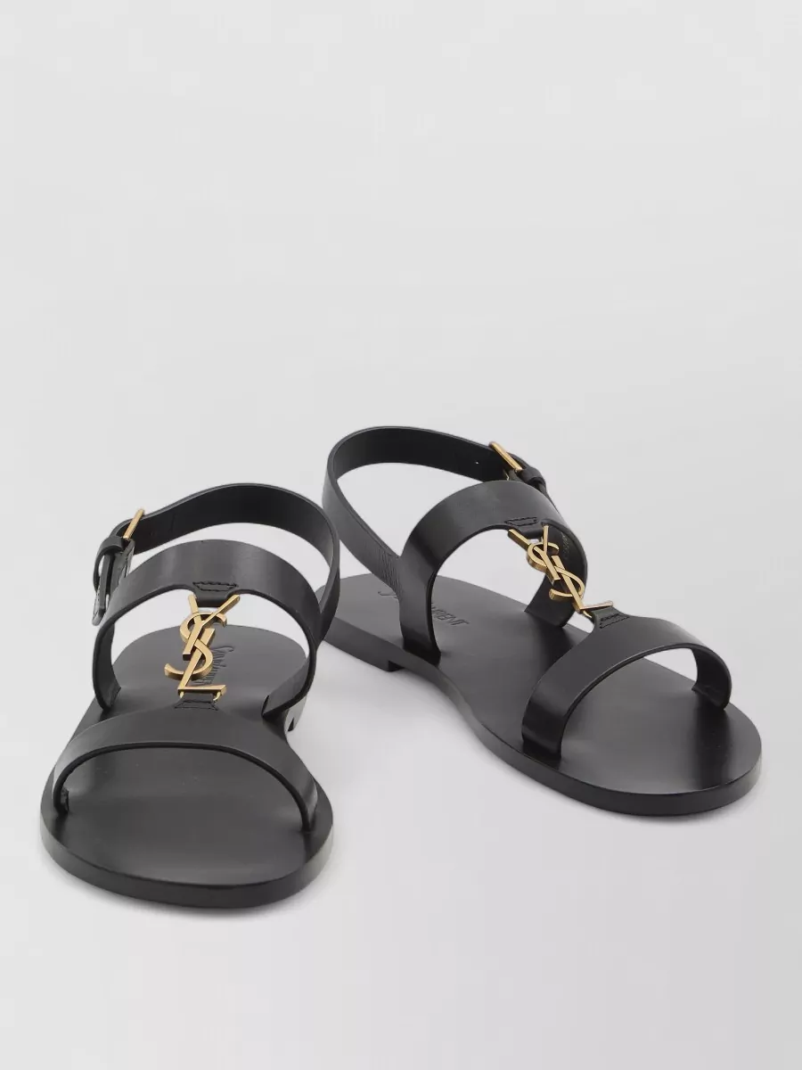 Saint Laurent Cassandre Flat Leather T Strap Sandals
