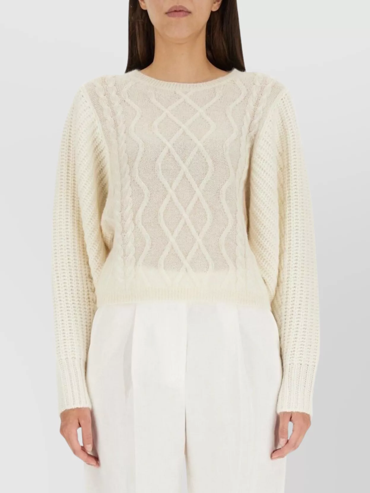 Shop Fabiana Filippi Cable Knit Crew Neck Sweater