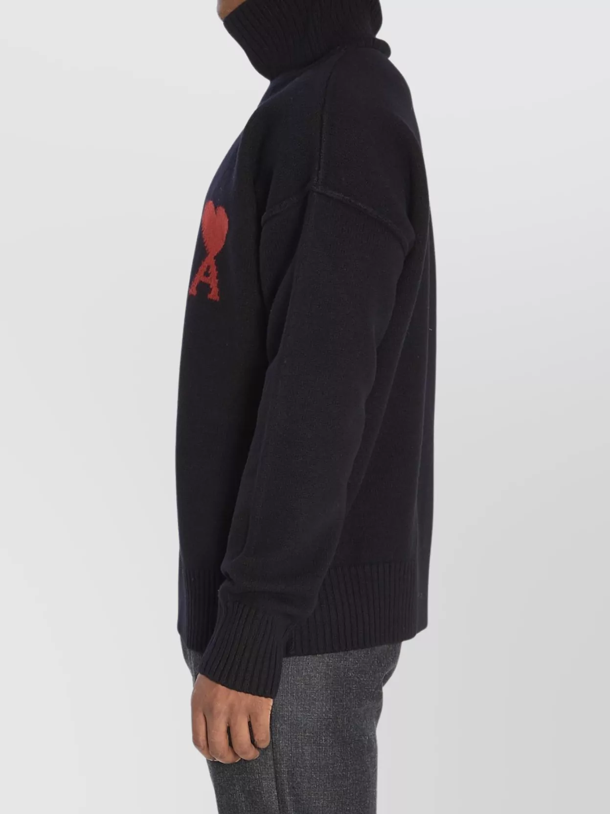 Ami Alexandre Mattiussi Ami Paris Funnel-neck Sweater With Heart Intarsia Design In Black