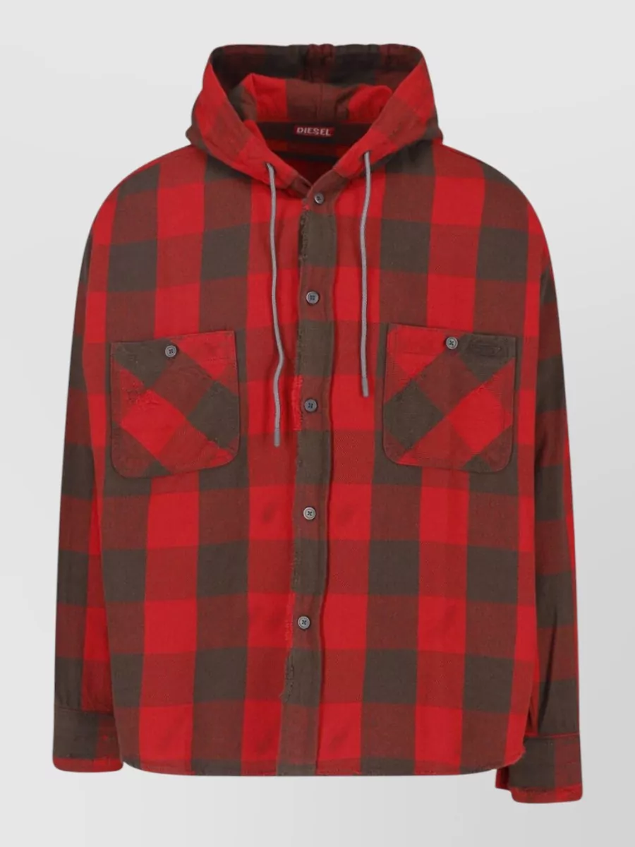 Diesel checked hooded cotton shirt jacket