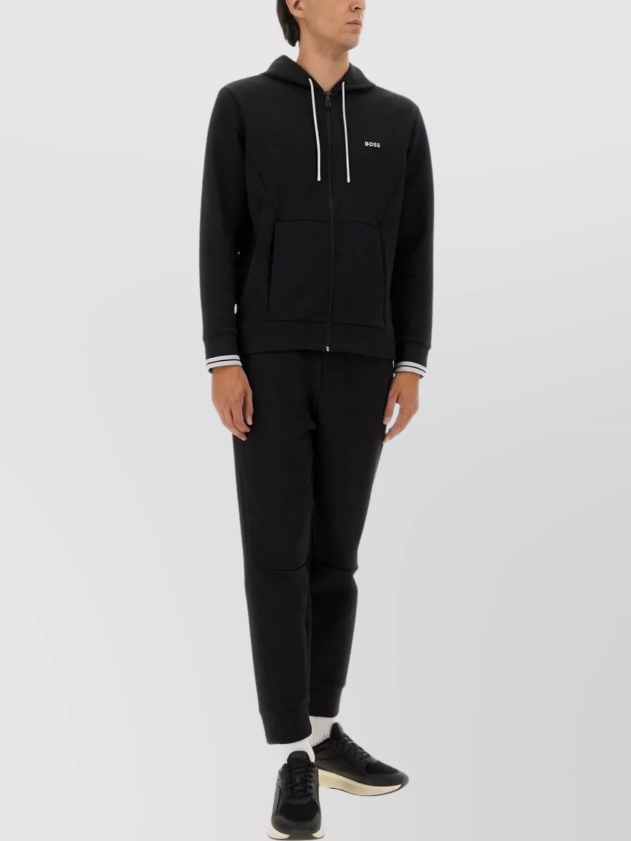 Hugo Boss Tailored Trousers With Elastic Waistband And Ribbed Cuffs In Black
