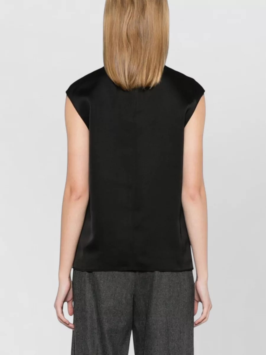 Emporio Armani Satin Sleeveless Mock Neck Knotted Blouse
