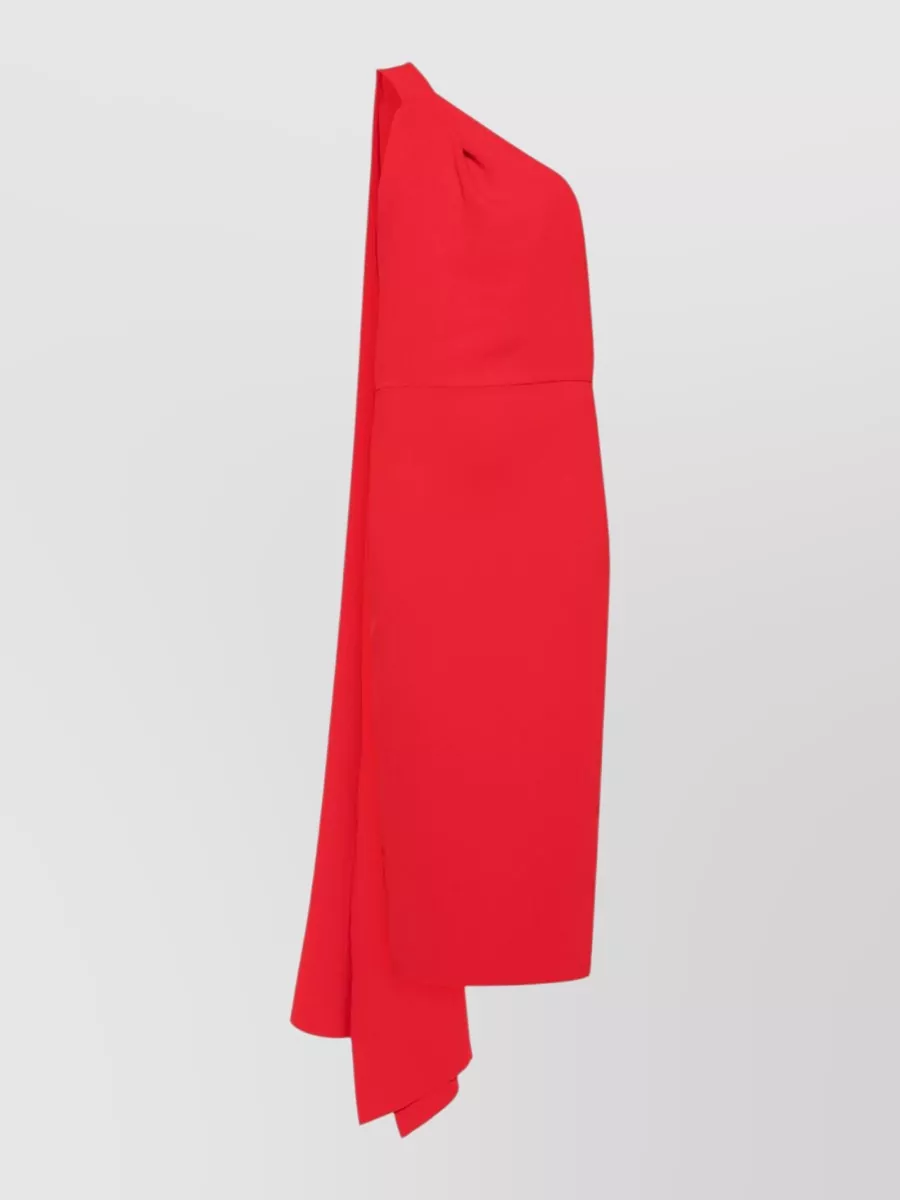 Solace London Crepe-Effect Asymmetric One-Sleeve Draped Midi Dress