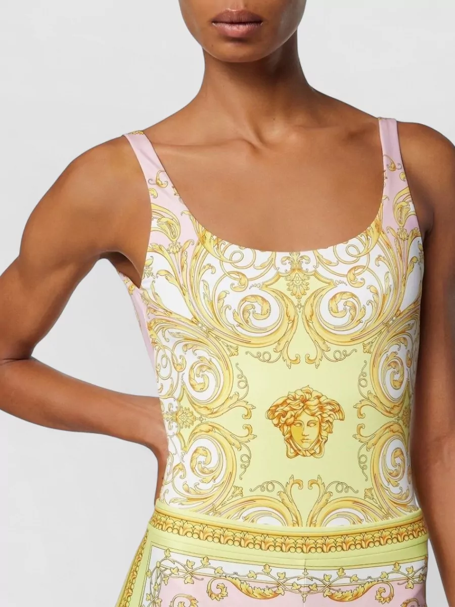 Versace Baroque Scoop Neck Open Back Swimsuit