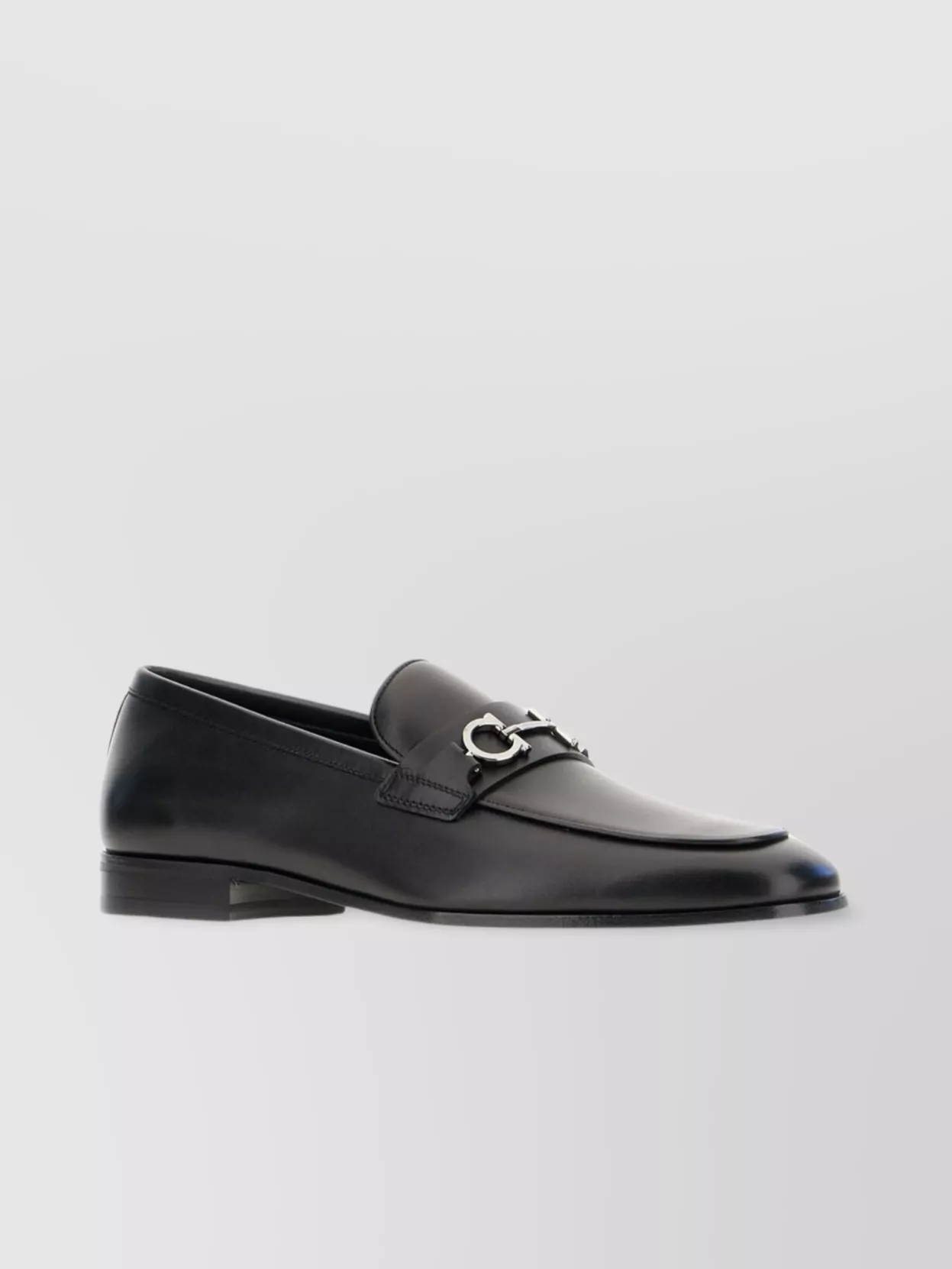 Ferragamo Leather Sole Metal Hardware Round Toe Loafers