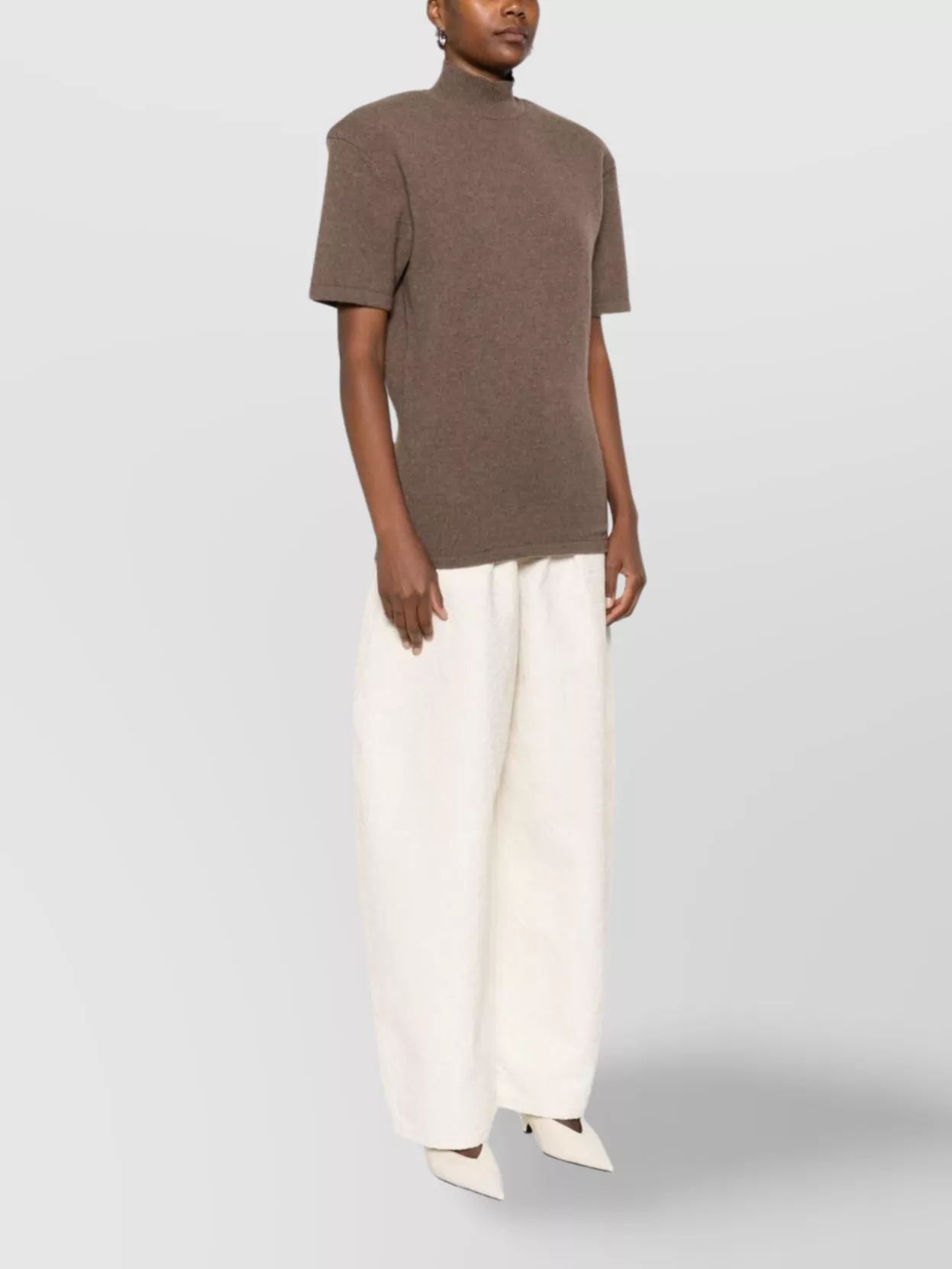 Jacquemus Short Sleeve Mock Neck Top With Shoulder Pads