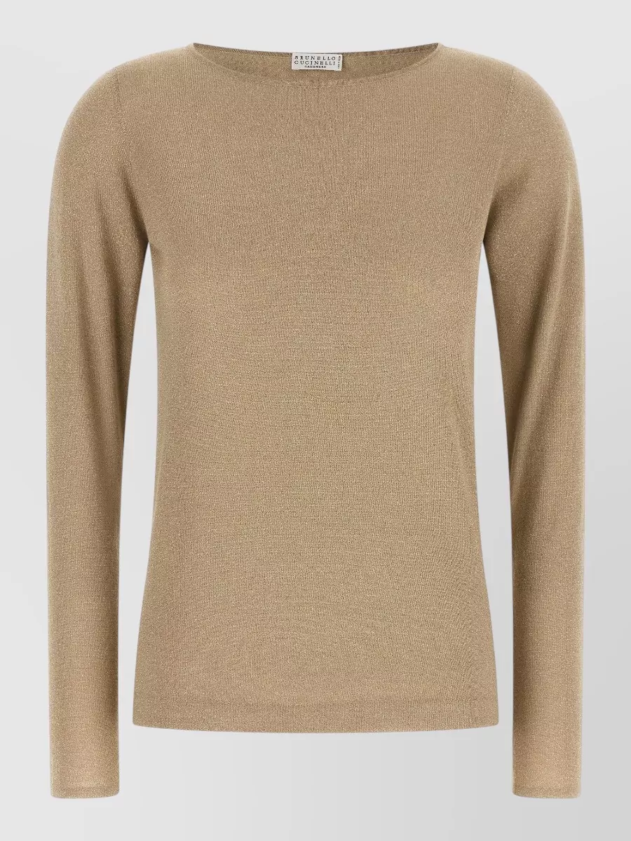 Brunello Cucinelli cashmere silk lamé boat neck long sleeve sweater