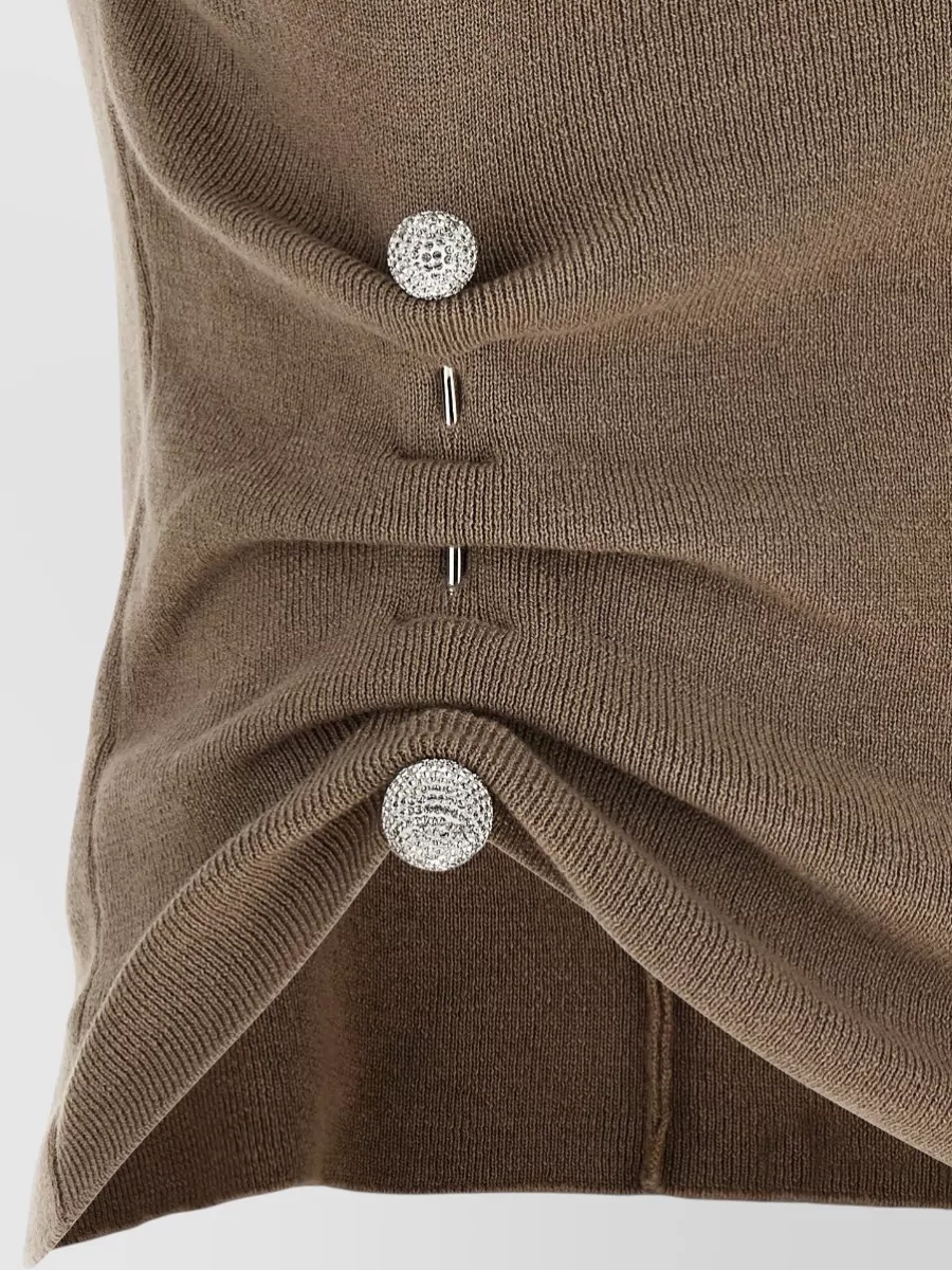 Giuseppe Di Morabito Virgin Wool Ribbed Asymmetric Crystal Brooch Knitted Top
