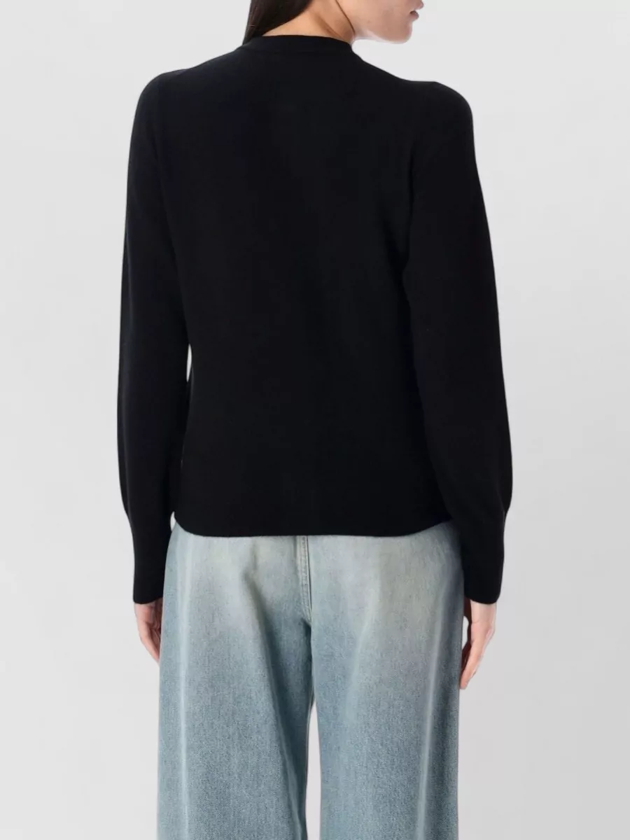 Rhea Costa Cashmere Wool Ribbed Slim-Fit Cropped Round-Neck Long-Sleeve Cardigan
