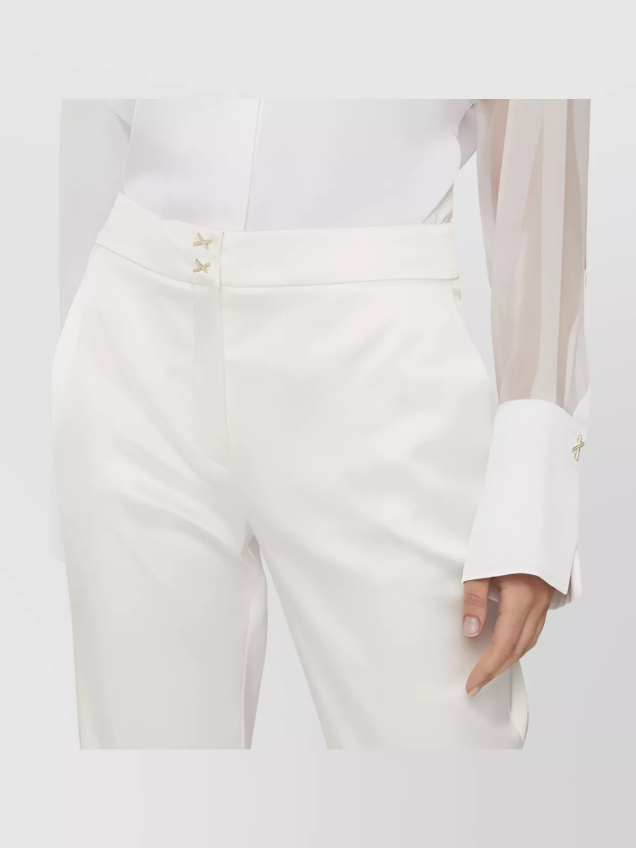 Genny Satin Shirt With French Cuffs And Long Sheer Sleeves In White