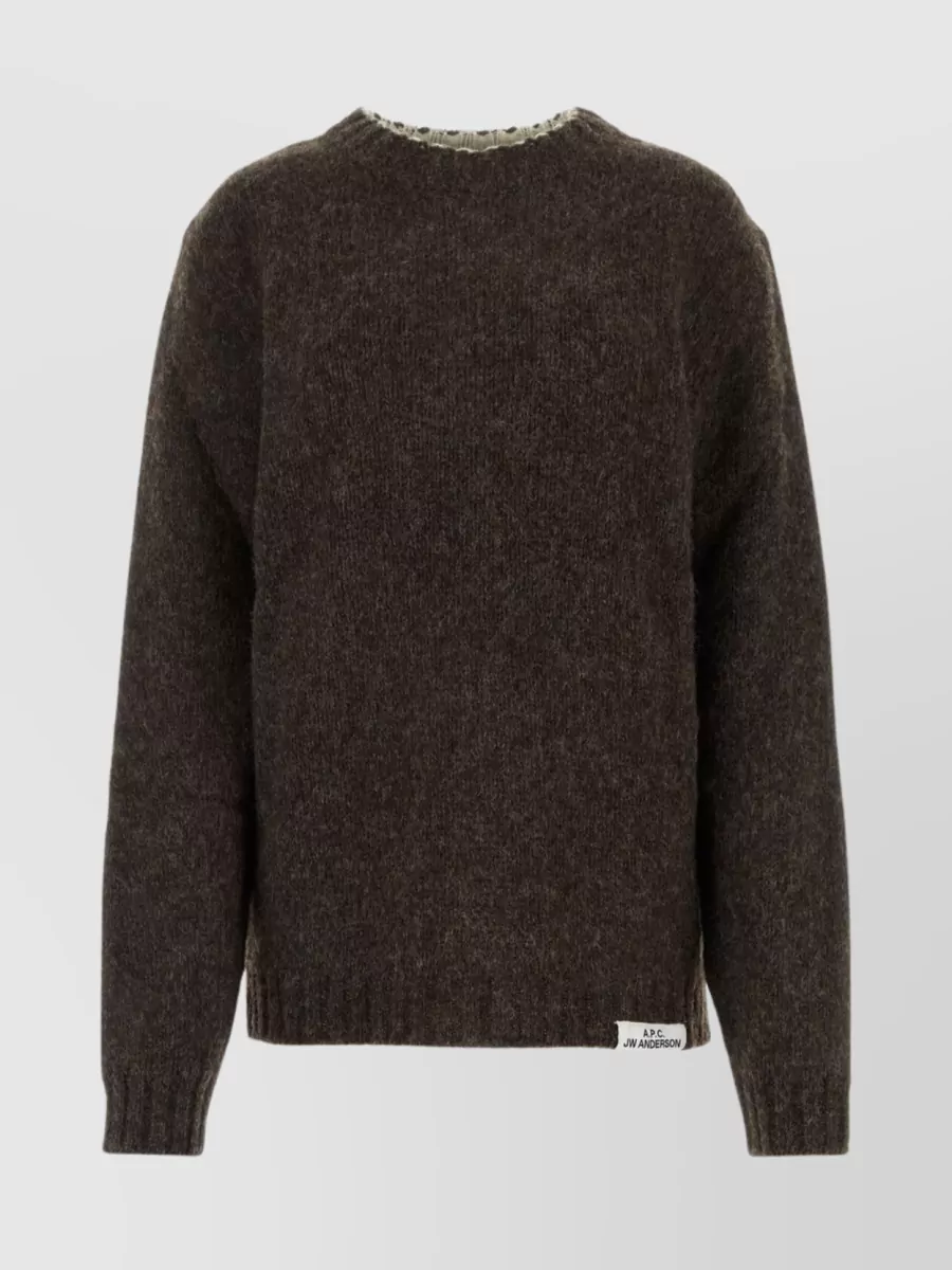 Shop Apc Contrasting Trim Oversized Wool Sweater In Brown