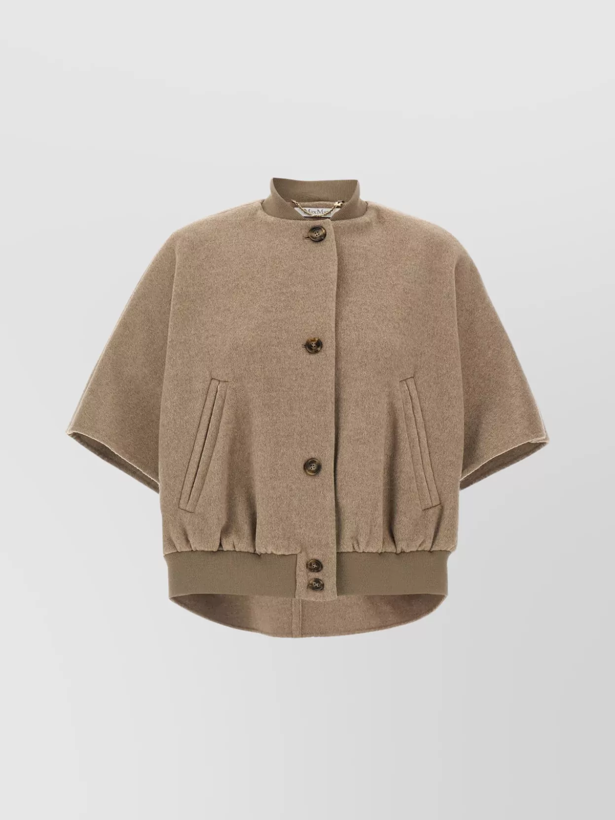 Max Mara Ribbed Hem Short Sleeve Cape With High Collar In Brown