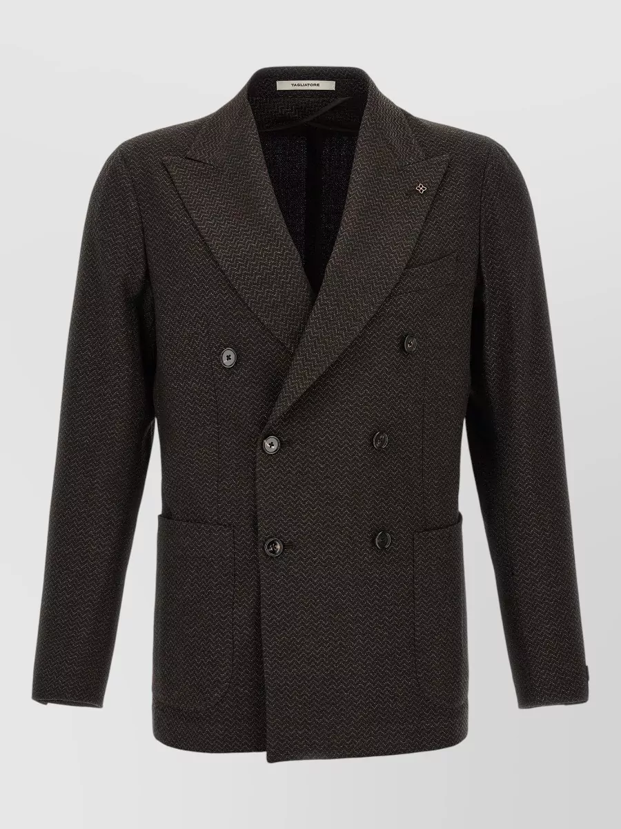 Tagliatore virgin wool herringbone double-breasted blazer