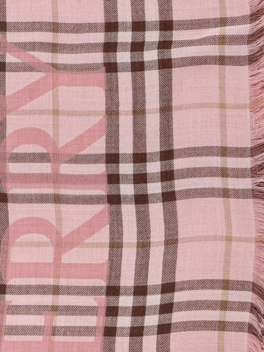 Burberry Wool Silk Scarf Check Pattern Fringes