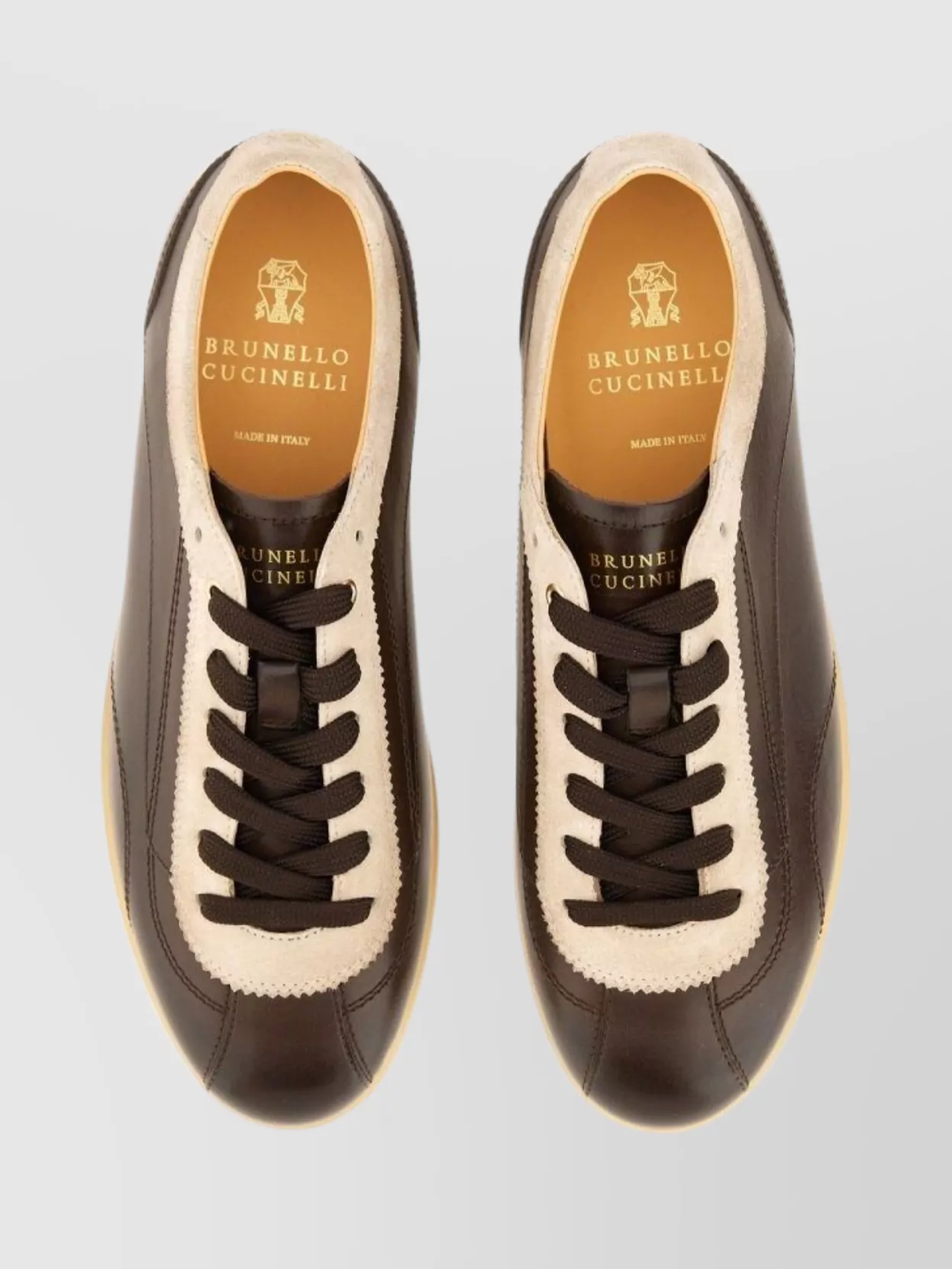 Brunello Cucinelli Two-Tone Leather Sneakers Round Toe