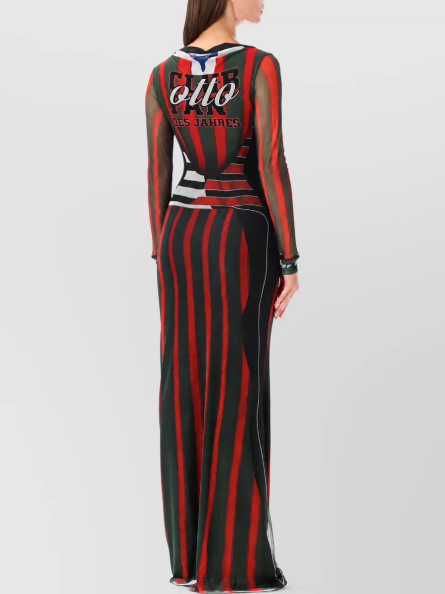 Ottolinger Printed Mesh Long-Sleeve Maxi Dress